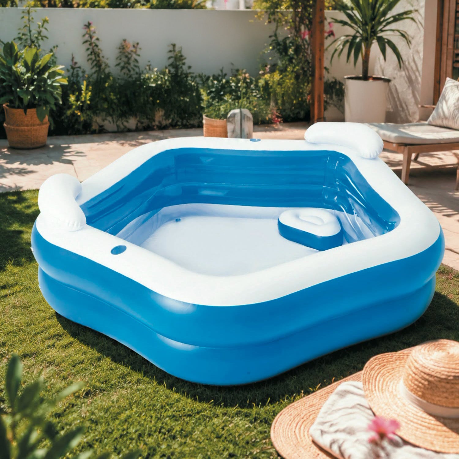 PISCINE GONFLABLE BESTWAY JACUZZI 213 x 206 x 69 cm حوض سباحة حجم عائلي + 4 هدايا مجانية (144) (153)